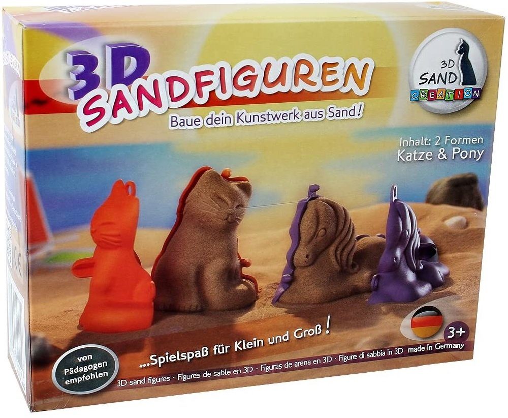 3D Sandformen Katze und Pony, Spielform, Sandfigur, 2er Set, Modellier-Set, made in Germany